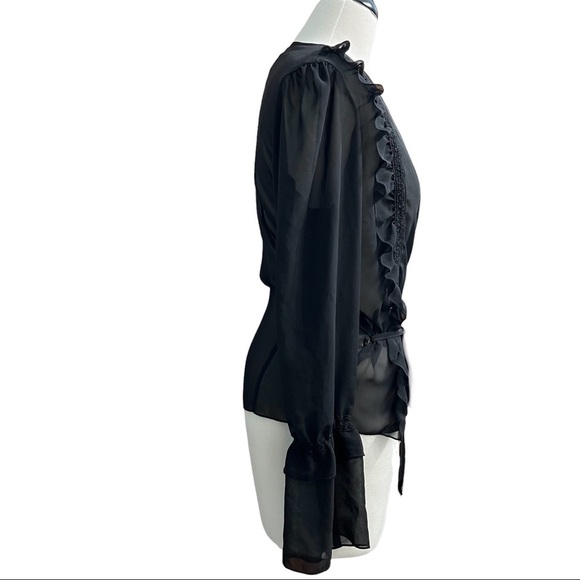 🍀LUCKY BRAND🍀 (EUC) VINTAGE BLACK SHEER WRAP AROUND TOP SIZE LARGE - Picture 3 of 11